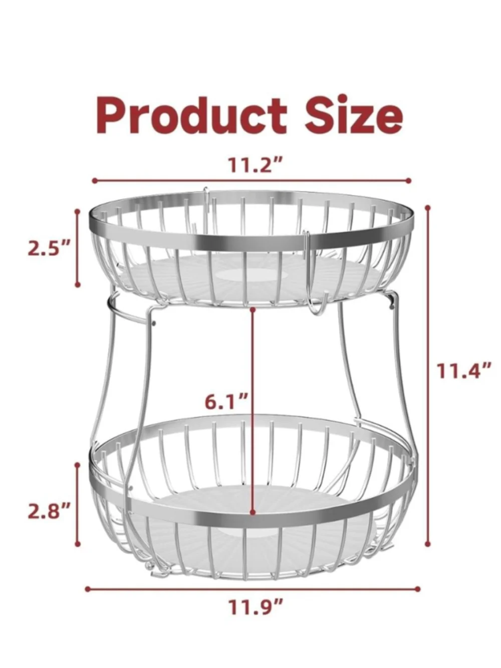 Sevenblue Silver 2-Tier Fruit Basket for Kitchen
